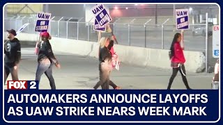 Automakers announce layoffs as UAW strike nears week mark [upl. by Limann]