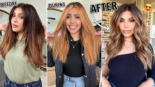 DIY BALAYAGE  HOW I TONED ORANGE HAIR HOW TO GET HIGHLIGHTS AT HOME DARK TO GOLDEN BLONDE BALAYAGE [upl. by Firman279]