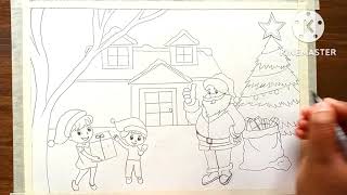 Christmas Celebration drawing  Santa Clause drawing  ArtByLipi [upl. by Rosemari522]