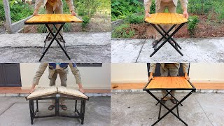 Great idea for a clever craftsmans 4 folding tables  DIY smart folding metal table [upl. by Neehsar]