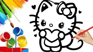 Funny Cute hello kitty dress drawing painting and colouring for kids toddlerArtworld06 [upl. by Fridell]