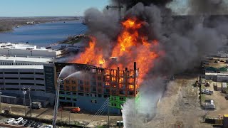 Drone video Eastern Wharf fire [upl. by Ardyaf]