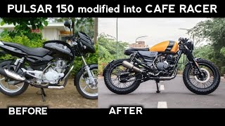 BAJAJ PULSAR 150 MODIFIED INTO CAFE RACER  BRAT STYLE MODIFICATION [upl. by Skcirdnek526]