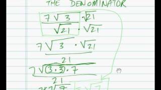 rationalizing the denominator simplify 7 square root 3 over square root 21 [upl. by Wilmette]