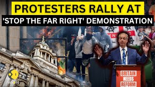 UK Protest LIVE Protesters rally at Stop the Far Right demonstration in London  WION LIVE [upl. by Atteyram847]