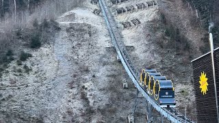 Steepest funicular railway in the World 110 gradient Stoosbahn  Switzerland [upl. by Ekud378]