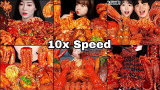 ASMREating Spicy🔥🔥🥵Sea Food😍Lobster🦞Octopus Black Bean Noodles King Crab Speed Eating Mukbang [upl. by Lednam805]