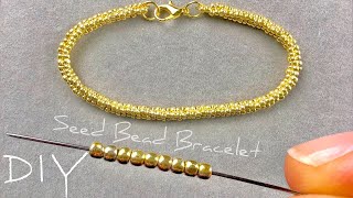 Easy Seed Bead Bracelet Tutorial  How to Make a Beaded Chain Bracelet  Tubular Herringbone Stitch [upl. by Aron]