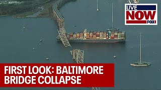 Baltimore Bridge Collapse Aerial video shows bridge submerged in water  LiveNOW from FOX [upl. by Urbain323]