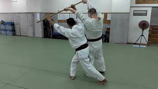 Jo dori Shodokan aikido techniques against a wooden staff [upl. by Ellierim]