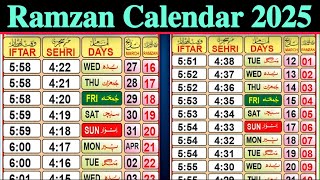 Ramadan Calendar 2025  Ramzan Time Table 2025  Ramadan Kab hai 2025 [upl. by Leirea]