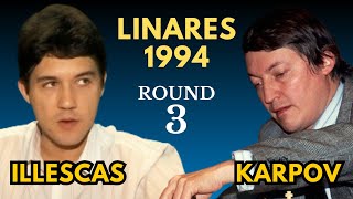 Miguel Illescas vs Anatoly Karpov  Linares 1994  Round 3 [upl. by Yoshio]