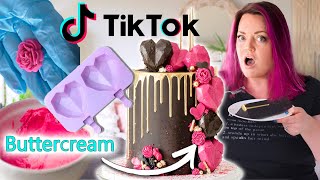 ONLY using TikTok HACKS to decorate an ENTIRE CAKE [upl. by Holmen]