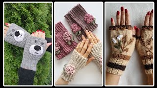 Most Wearing Fantastic Cute Crochet Hand knitting Fingerless Gloves Free patterns Diy projects [upl. by Akeyla]