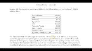 Journal Entries Posting amp Trial Balance  In Class Review Lesson 3B Solution Video [upl. by Florinda]