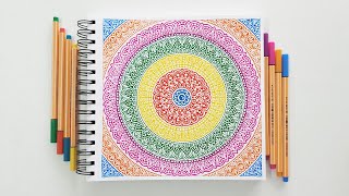 How to draw Mandala Art for beginners  Mandala in colored pen  Step by Step  DoodleZentangle [upl. by Sualocin114]