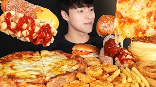 ASMR MUKBANG CHEESEBURGERS amp PIZZA amp CHEESE CORN DOGS amp FRENCH FRIES amp CHICKEN NUGGETS amp ONION RINGS [upl. by Hibbert]