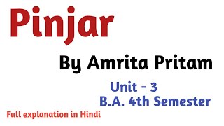 Pinjar by Amrita Pritam summary in hindi  pinjar full explanation in hindi english literature [upl. by Lemmor]