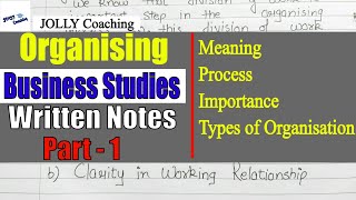 Organising Class 12 Business Studies Written Notes  Written Notes of Organising By JOLLY Coaching [upl. by Orapma]