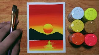 Easy Sunset Poster Color Painting for Beginners  Stepbystep Tutorial [upl. by Cirdor]