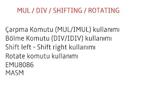 Mikroişlemciler Çarpma mulimul Bölme dividiv Shifting shrshl Rotating rorrol MASM [upl. by Hendon]