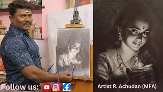 Pencil Portrait Tutorial  Achu Fine Arts  Artist Achudan [upl. by Alanson]