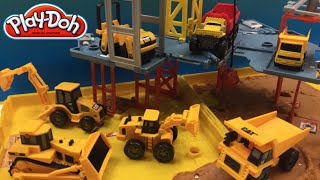 PlayDoh fun with Matchbox Mini Mighty Machines Excavators Bulldozer at Folding Construction Job Site [upl. by Oluas985]