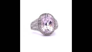 050 Carat Diamond amp Kunzite Oval Halo Triple Split Shank Ring in 14k White Gold [upl. by Kenrick67]