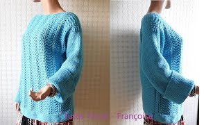 Tuto Tricot pull Femme Tube point ajouré amp point mousse 384042444648  Pull Femme en 1 pièce [upl. by Gnilrits985]