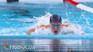 Leon Marchand WOWS crowd with excellent 400m individual medley heat  Paris Olympics  NBC Sports [upl. by Jemina]