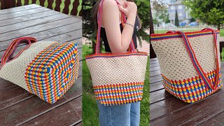 Easy Crochet Tote Bag Tutorial 🤩 Perfect for the Beach or Market Summer MustHave [upl. by Lourdes]