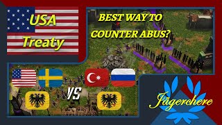 Best Way To Counter Abus Guns  3v3 Treaty with USA  AOE III DE [upl. by Naeloj280]