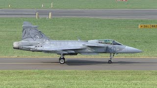 AIRPOWER 24  2 Hungarian Air Force Saab Gripen landing at Zeltweg Air Base [upl. by Nosiddam]