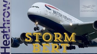 Storm Bert  Planes Braving Storm Berth at Heathrow Airport 🇬🇧  4K [upl. by Mahla]