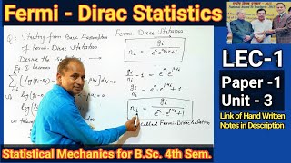 LEC1 Fermi Dirac Distribution law for BSc 3rd year  Fermi Dirac Statistics for BSc 3rd Year [upl. by Auqinu289]