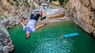 Behind the Scenes  Cliff Jumping Italy  Creating a Contiki Legend [upl. by Teerell]