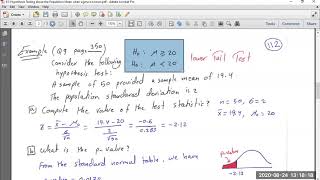 93 Hypothesis Testing about the Population Mean when sigma is known [upl. by Treblih407]