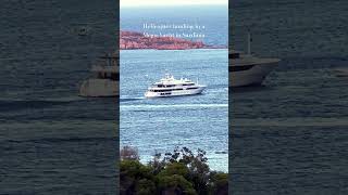 Helicopter landing in a Mega Yacht in Sardinia helicopter megayacht sardinia [upl. by Einahpit]