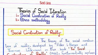 Social Construction of Reality  Ethnomethodology SOC211 pu [upl. by Culver190]