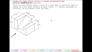 Ejercicio EVAU Castilla La Mancha 2024 Extraordinaria 3a Normalización Vistas Dibujo Técnico [upl. by Holleran]