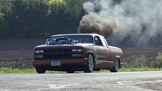 Detroit Diesel Custom Twin Turbos that’s Rollin’ Coal in a chopped and bagged ’89 Chev pickup [upl. by Hackathorn]