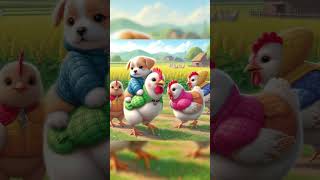 Puppies ride chickens to the fields 🐶🌸🌼 [upl. by Olds254]