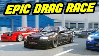 INSANE 2000HP Airport Races w R34 GTR TT Lambo Supra Civic Mod  Assetto Corsa Driving [upl. by Gypsy]