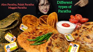 Eating Different types of Paratha Dahi Achar  Big bites  Asmr Eating  Mukbang  Paratha Asmr [upl. by Aihsekel]