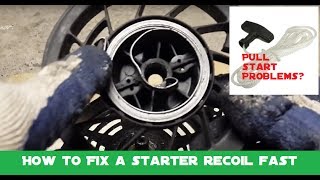 How to fix a pull starter recoil spring and replace a stuck or limp pull cord [upl. by Selwyn588]