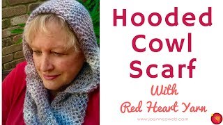 Hooded Cowl Scarf with Red Heart  How To Knit a Scarf with a Hood  Net Knitting [upl. by Maude861]