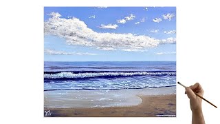 Seascape acrylic painting tutorial  Easy seascape painting for beginners  Wave painting tutorial [upl. by Ariayek]