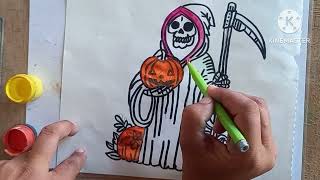 Halloween Grim Reaper Drawing for kids painting amp Coloring for kids Toddlers Lets Draw together [upl. by Yziar988]