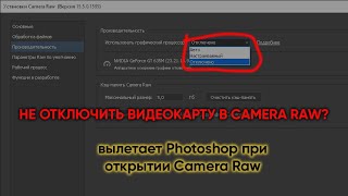 Вылетает Photoshop при открытии Camera Raw Как отключить видеокарту в Camera Raw [upl. by Winni]