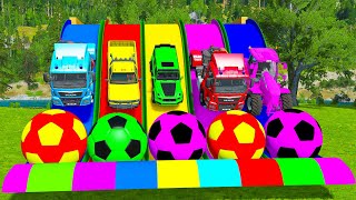 Double Flatbed Trailer Truck vs Speedbumps Train vs Cars Tractor vs Train BeamngDrive [upl. by Swift]